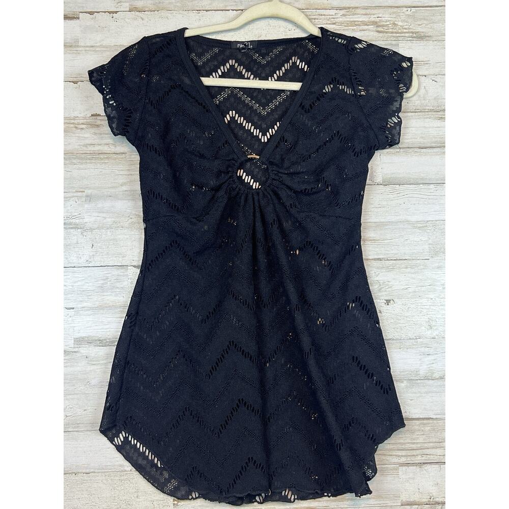 Rue 21 Women's Black Lace Top Blouse Short Sleeve Size Small (See Measurements)